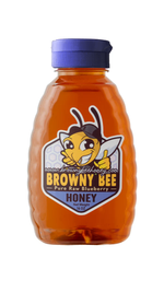 16 oz bottle of Browny Bee Honey raw blueberry honey
